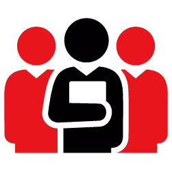 Icon with three persons in red and black.
